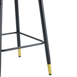 English Elm Modern Black Pu Bar Stool - Gold Decorated Legs With Comfortable Resting Beam.Set Of 2 Chairs.Black,Black Metal Legs,,Bar Stool.