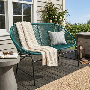 English Elm Condessa Outdoor Pe Rattan Loveseat Iron Frame Weather Resistant Patio Seating Teal N775P423051T