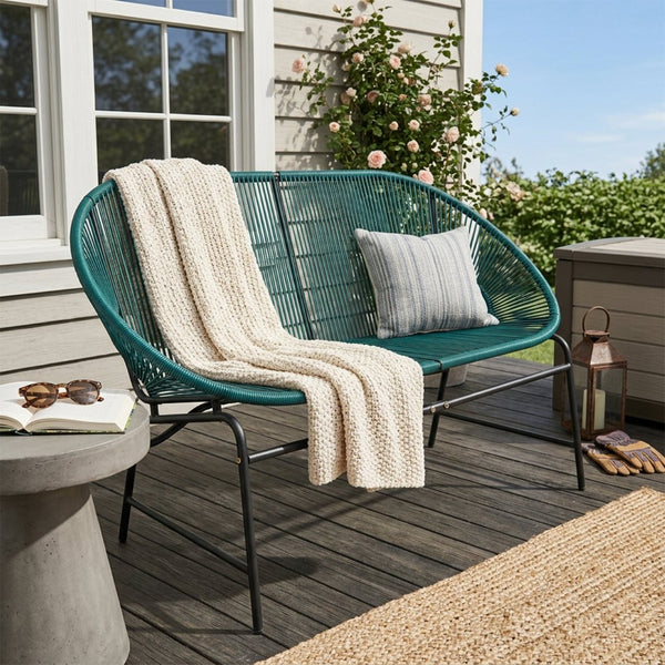 English Elm Condessa Outdoor Pe Rattan Loveseat Iron Frame Weather Resistant Patio Seating Teal N775P423051T