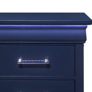 English Elm CHARLSTON Solid Wood Nightstand with LED Lighting, Transitional 2-Drawer Design, Metal Hardware Finish Blue 29 L x 22 W x 22 H B201P215706