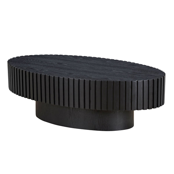 English Elm Modern Ellipse Drum Coffee Table 46.5" x 27.6" Oval Low-Profile Accent Table with Sturdy Pedestal Base, Durable MDF Wood Design Matt Black W2582P188738