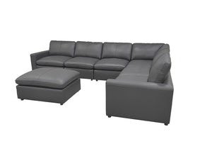 English Elm Leather Match Modular Sectional Sofa with Top Grain Upholstery for Open Living Rooms Blue Gray B2748S00171