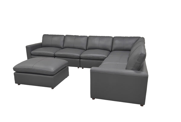 English Elm Leather Match Modular Sectional Sofa with Top Grain Upholstery for Open Living Rooms Blue Gray B2748S00171
