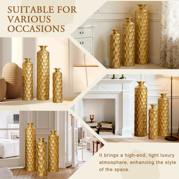 English Elm 39.4" Handcrafted Rattan-textured Pvc Tall Floor Vase Boho Entryway Sculptural Accent Gold W2796P446239
