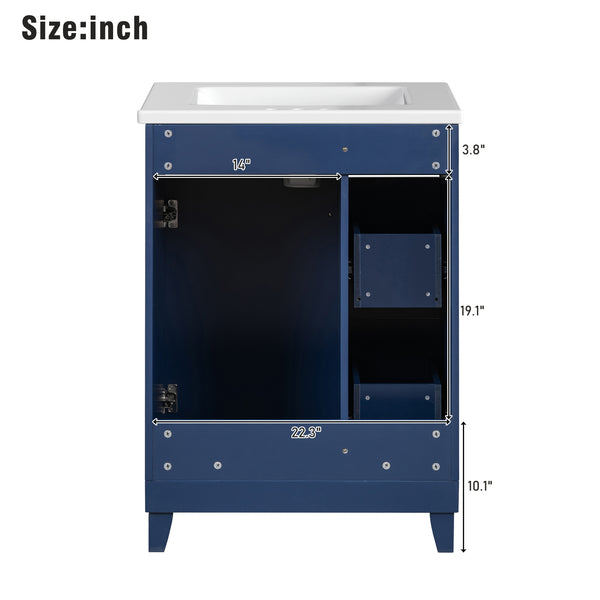 English Elm 24-Inch Bathroom Vanity Cabinet with Ceramic Sink, Space-Saving Storage, Solid Wood Feet, Durable Finish Blue WF532034AAC