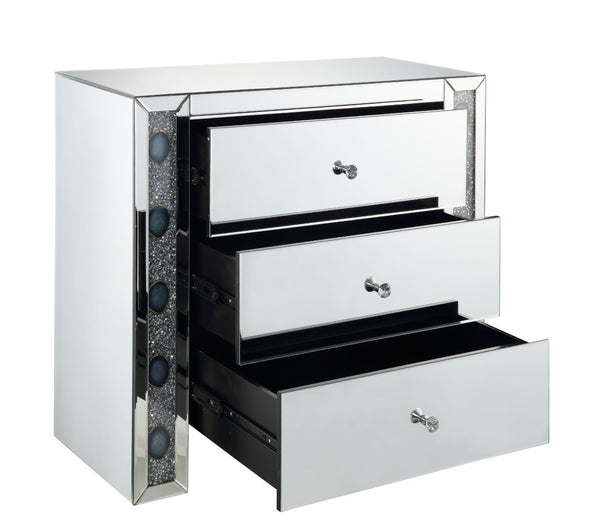 English Elm Sonia Mirrored Console Cabinet with Faux Agate Inlay and Crystal Knob Hardware B2726P446684