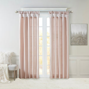 English Elm Twist Tab Lined Faux Silk Window Curtain Panel In Soft Blush - 50X108" For Elegant Décor Upgrade B03598209-GIGA