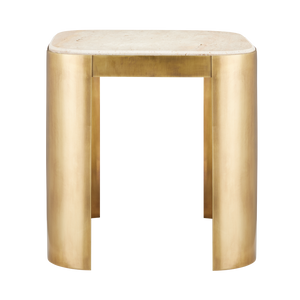 Sev Travertine Accent Table – Modern Gold-Finished Design with Natural Stone Top for Chic Interiors