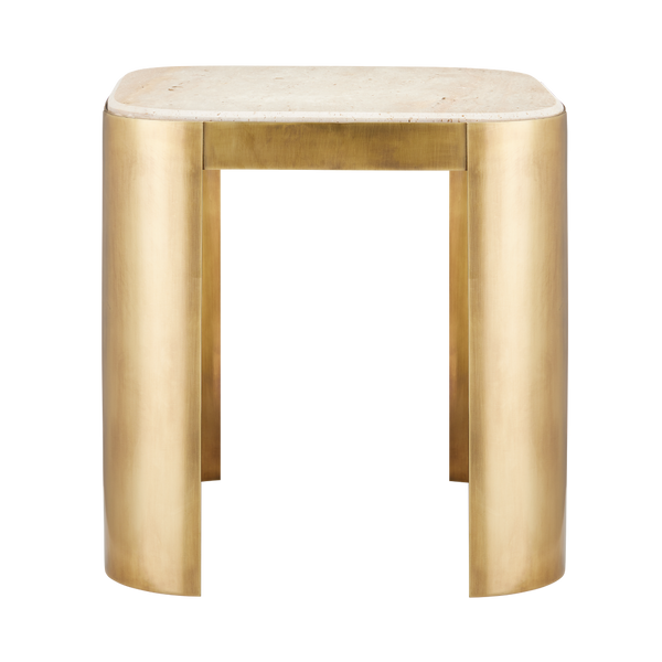 Sev Travertine Accent Table – Modern Gold-Finished Design with Natural Stone Top for Chic Interiors