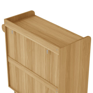 English Elm Modern Fluted Bar Cabinet with Wine Rack Glass Holders Adjustable Shelving and Hidden Drawer Natural N728P438606N