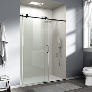 English Elm 56" Frameless Single Sliding Shower Door Tempered Glass Walk-in Bath Enclosure Matte Black W1573P342101