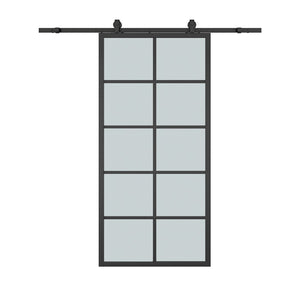 English Elm 30 in Matte Black Steel Sliding Barn Door Frosted Glass Privacy Panel with Hardware B2763P483219