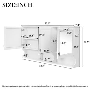English Elm 55 Inch Wall Mount Medicine Cabinet Dual Mirrored Doors Soft Close Bathroom Vanity Storage N710P401337K