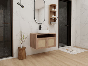 English Elm 30" Floating Bathroom Vanity Oak Finish Ceramic Vessel Sink Soft Close Plywood Cabinet W999S00501