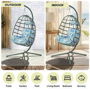 English Elm Egg Hanging Chair with Stand Pe Rattan Swing Seat Washable Cushion 350lb Capacity T5880P497441