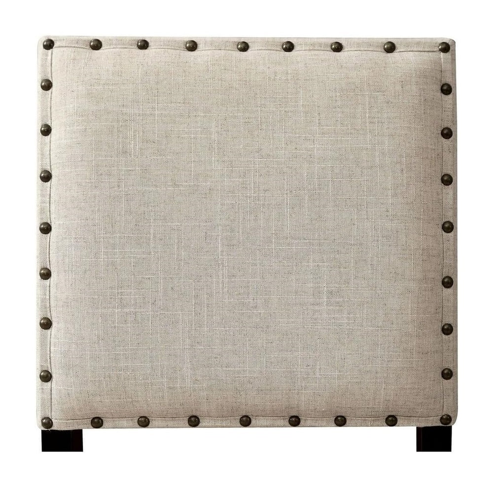 English Elm Rustic Counter Height Dining Chairs Set of 2 with Beige Linen-Look Upholstery, Distressed Black Wood Trim Ivory+Black 49 L x 12 W x 18 H B011P189951