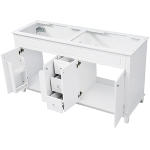 English Elm Christopher Knight Home® - 58" Bathroom Vanity Cabinet Base with Solid Wood Legs, 3 Drawers & 4 Soft-Close Doors, Open-Back Design, Adjustable Anti-Tip Feet, White Finish N759P351759K