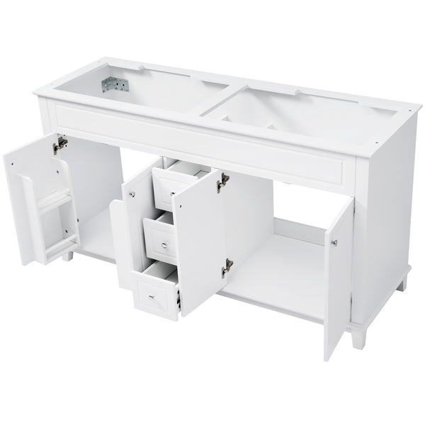 English Elm Christopher Knight Home® - 58" Bathroom Vanity Cabinet Base with Solid Wood Legs, 3 Drawers & 4 Soft-Close Doors, Open-Back Design, Adjustable Anti-Tip Feet, White Finish N759P351759K