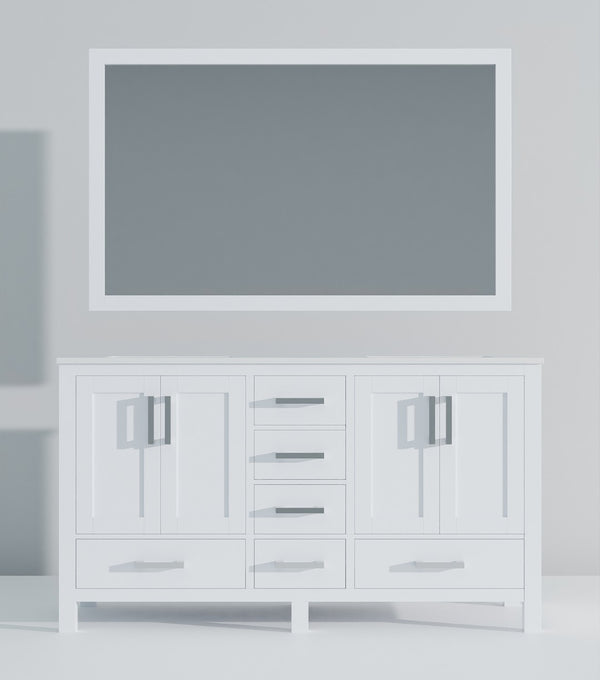 English Elm White Double Bath Vanity With Quartz Top & Large Mirror - Elegant Storage Solution For Modern Spaces B2731S00696-GIGA