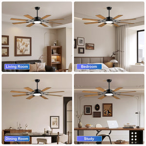 English Elm 60 60 Inch Windmill Ceiling Fan with 8 Plywood Blades, Quiet 6-Speed DC Motor, Remote, LED 3CCT W1340P346388
