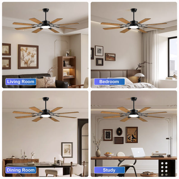 English Elm 60 60 Inch Windmill Ceiling Fan with 8 Plywood Blades, Quiet 6-Speed DC Motor, Remote, LED 3CCT W1340P346388