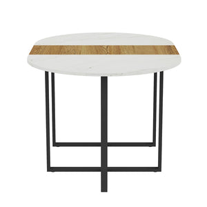 English Elm Sn-ovt150-6-whwd Oval Faux Marble Two-tone Dining Table with Matte Black Geometric Base W3875P372895