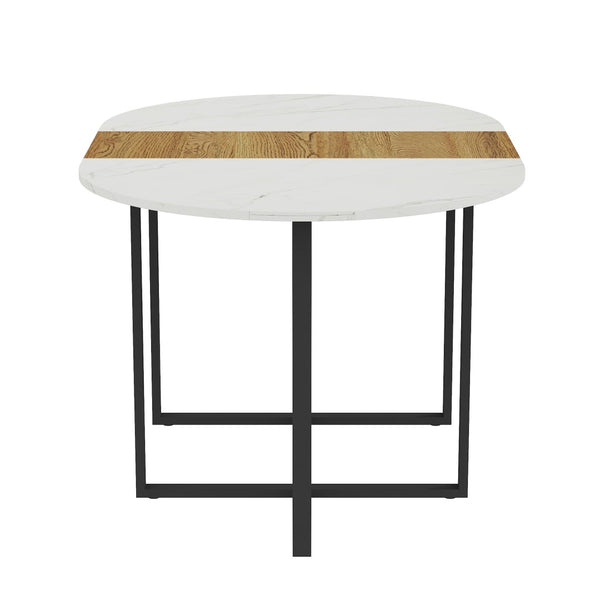 English Elm Sn-ovt150-6-whwd Oval Faux Marble Two-tone Dining Table with Matte Black Geometric Base W3875P372895