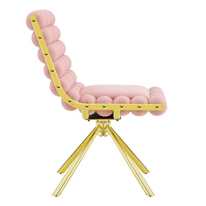 English Elm Cream Dutch Velvet Swivel Chair Tufted Bubble Backrest Glam Armless Accent Seat Gold,Pink W3875P448020