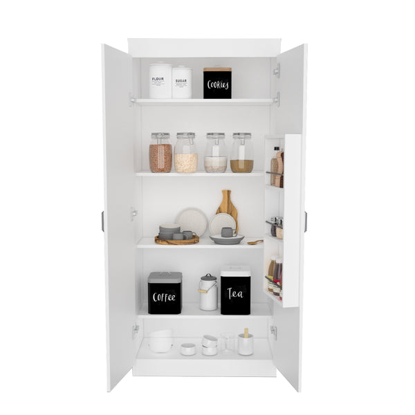 English Elm Albany,Double Pantry Cabinet White 63" High - Particle Board, Five Shelves for Kitchen Garage Storage B128S00131