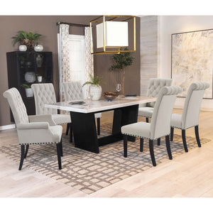 English Elm Maroney Rustic Espresso Oak Base with White Marble Top Dining Table, Sleek Retro Silhouette, 72" L B062P375505