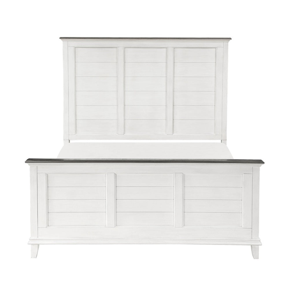 English Elm Classic Farmhouse Queen Bed Two-tone Antique White Panel Headboard Solid Wood Frame B011S01258