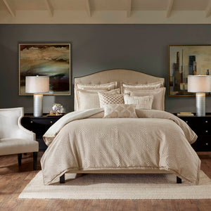 English Elm 9-piece King Jacquard Comforter Set Tan Ivory Geometric Woven Embroidered Bedding B035P437414