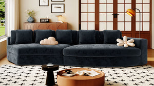 English Elm U_Style Pure Foam Modular Sofa 115.7" Curved 4-Seater with Chenille Jacquard Fabric, Plush Comfort Navy Blue WY000451AAV