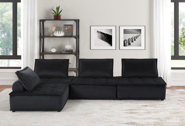 English Elm Aveline Velvet Tufted Modular Sofa Four Seat Low Profile Living Room Sectional Black B2749S00020