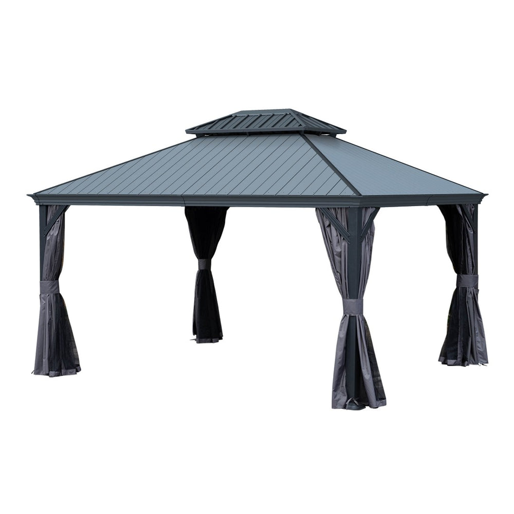 English Elm 10'x14' Hardtop Gazebo Dual Roof Steel Frame Permanent Outdoor Patio Pavilion W1859S00185