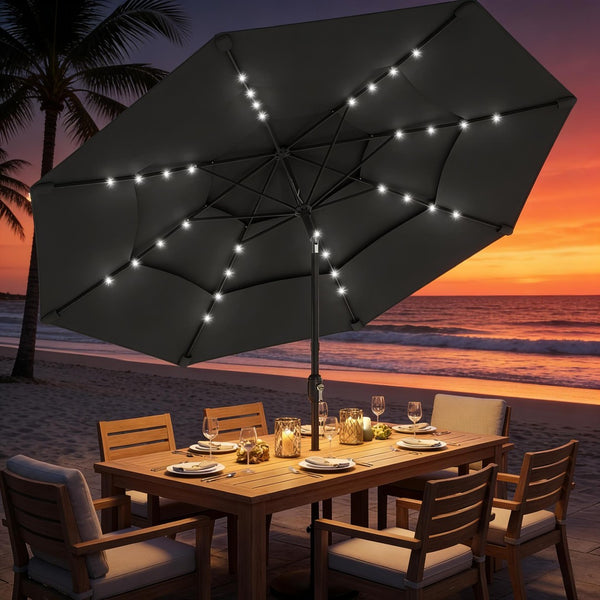 English Elm Garden Cantilever Patio Umbrella with Solar Led Lights and Upf30 Polyester Canopy Black T3971P481857