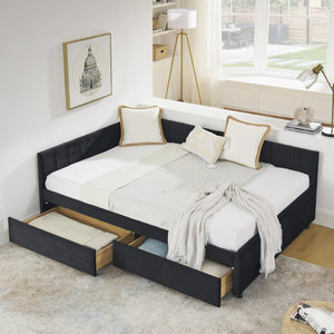 English Elm Full Size Upholstered Tufted Daybed Frame With Storage Drawers, Plush Velvet In Elegant Black Finish W1413S00088