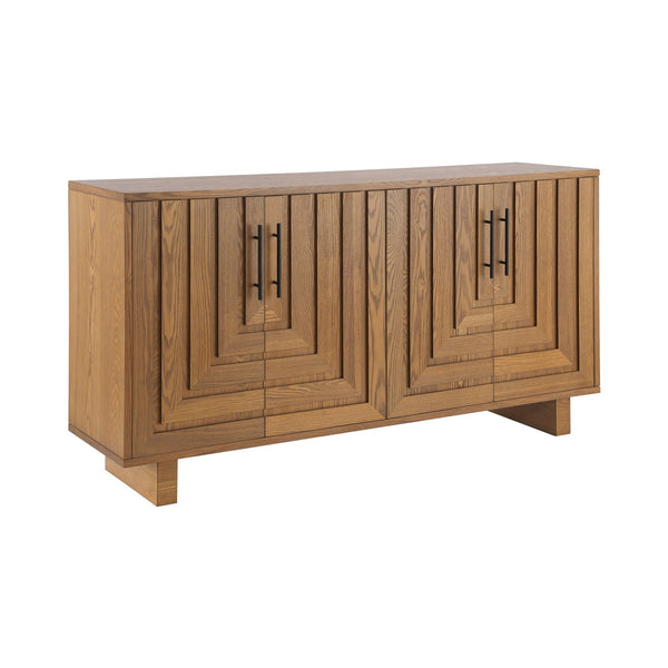 English Elm Christopher Knight Home® - Modern Sideboard - 59" Natural Finish Mdf Storage Cabinet With 4 Doors, Metal Handles For Home Use N780P352310N