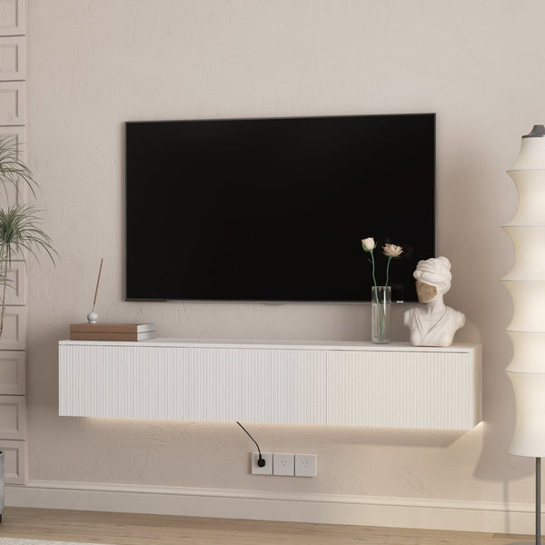 English Elm Floating Wall Mounted Tv Stand with Led Lighting Modern Media Console for Large Screens W1321P405330