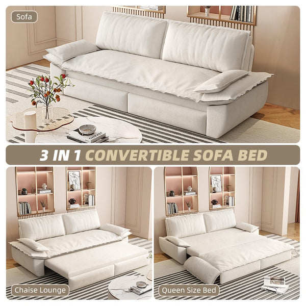 English Elm 73.2" Queen Sleeper Sofa Convertible Corduroy Loveseat for Guest Room or Living Space Beige+White W1885S00328