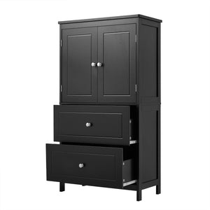 English Elm Bathroom Storage Cabinet with Two Doors and Drawers, Adjustable Shelf, MDF Finish, Slim 28"L x 15"W Black N725P188460B