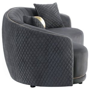 English Elm Luxe Dark Grey Kidney Sofa with Gold-Trim Arms, Diamond Quilting & Channel Tufting for Luxe Lounge B062P342726