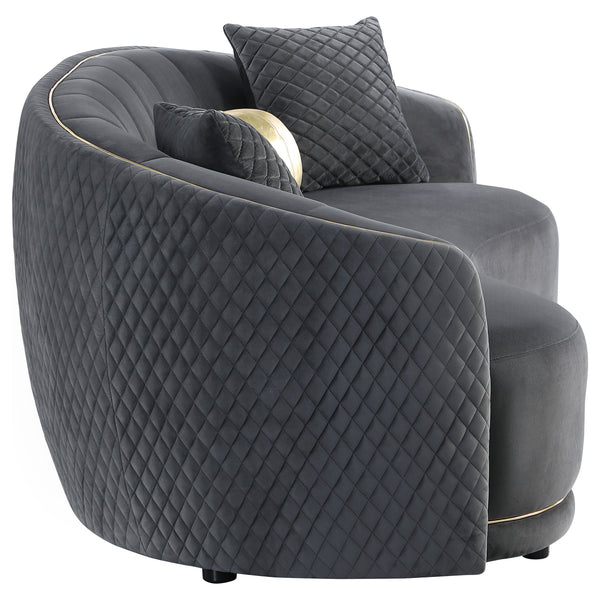 English Elm Luxe Dark Grey Kidney Sofa with Gold-Trim Arms, Diamond Quilting & Channel Tufting for Luxe Lounge B062P342726