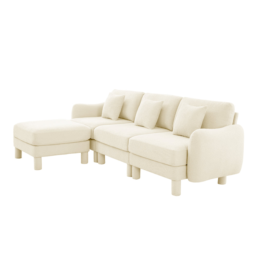 English Elm Boucle Fabric L-Shaped Sectional Sofa – Stylish 3-Seater With Shell Armrests & Removable Ottoman, Beige W3041S00277