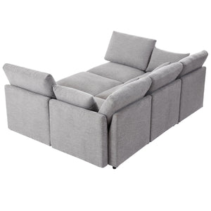 English Elm 86.6" Sectional Sofa Modular U-Shape Convertible Sofa Bed with Movable Ottoman, USB Ports & Chenille Comfort LIGHT GREY N719S002130R