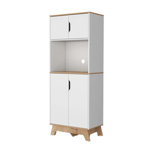 English Elm Brussel Multicolor Microwave Pantry Cabinet with Countertop Surface, Top & Lower Double Doors, Sturdy Wood Support B128S00133
