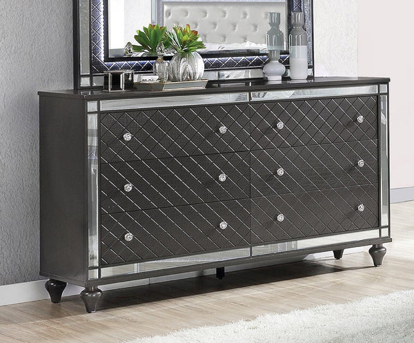 English Elm 1pc Five-Drawer Tall Storage Chest with Bright Finish, Elegant Pulls, Spacious Wooden Bedroom Tower Gray 66 L x 22 W x 38.3 H B2741P408993