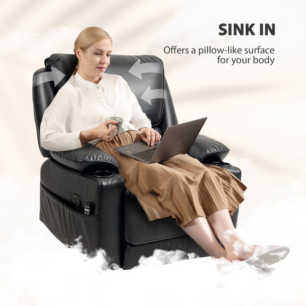 English Elm Massage Recliner Swivel Rocker with Heat Lumbar Support Pu Leather Oversized Lounge T3971P405836