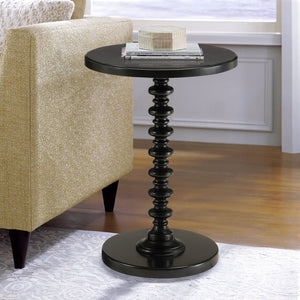 English Elm Black Round Wooden Side Table with Turned Pedestal Base, Solid Wood Accent Table for Cozy Nooks, Farmhouse to Traditional Style B062P181368