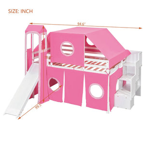 English Elm Full Size Castle Loft Bed with Tent Canopy and Tower for Kids Playroom LT000569AAH-1
